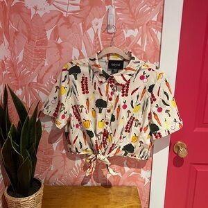 Collectif Cream Shirt with Colorful Vegetable Print